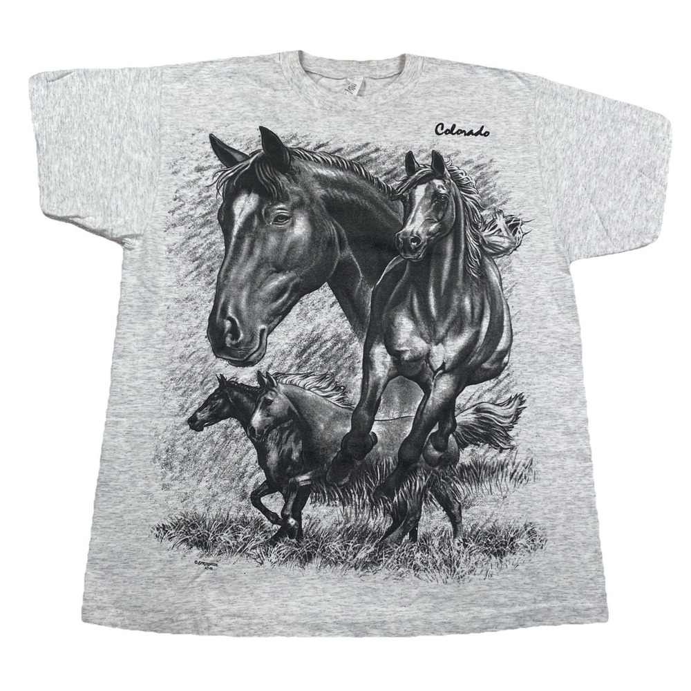 Vintage Colorado Horse Double Sided T-Shirt‎ Single Stitch USA Size Large